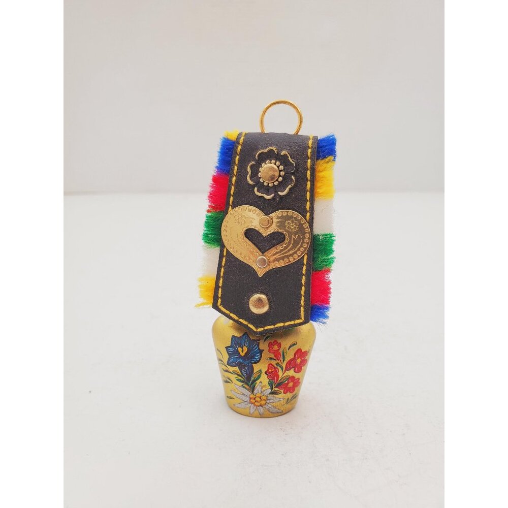 True Vintage Firmann and Bulle Swiss cow bell. Floral multicolored embroidery